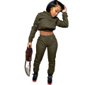 Women Winter Clothing  Thick Crop Top Solid Two Piece Pants Set for Women Fall Drawstring Jogger Tracksuit  Girl Sweatsuit Set